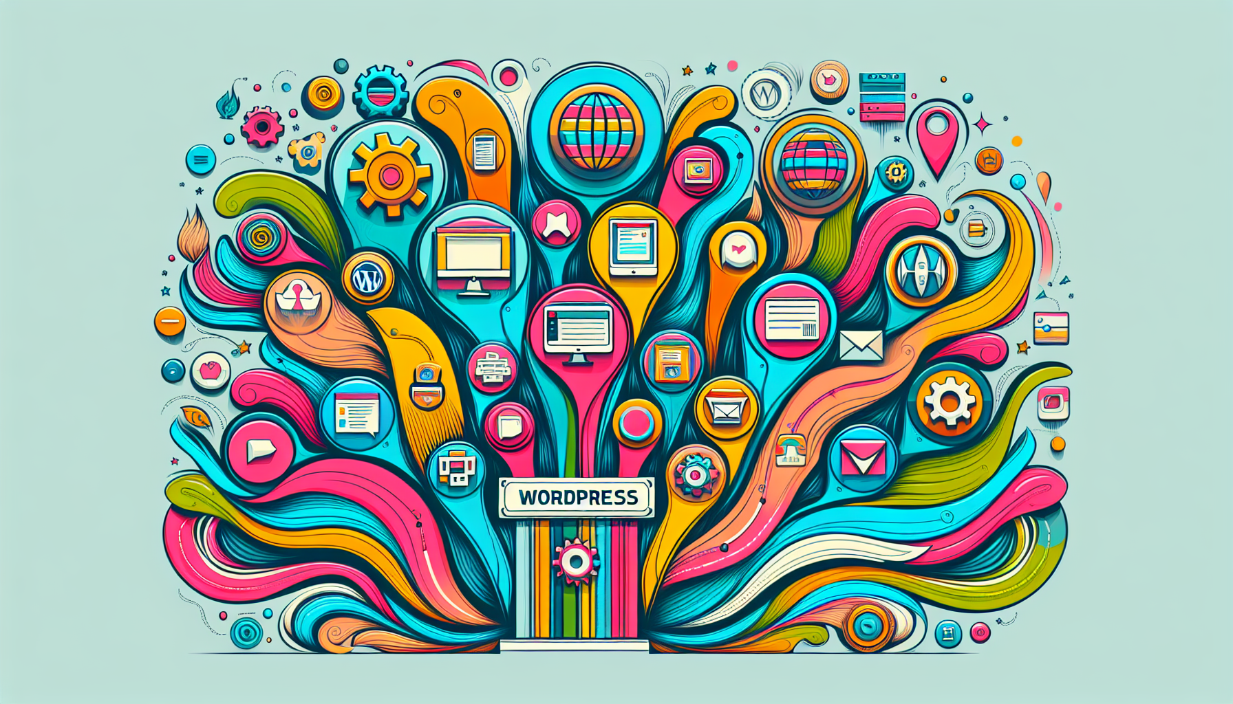 An illustration of key components of a WordPress front end.